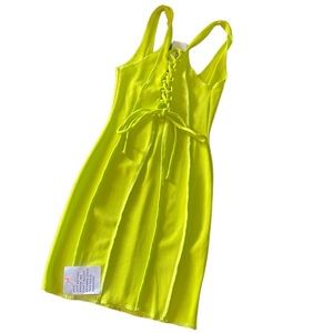 asos lime green bodycon midi dress chest tie sz 4